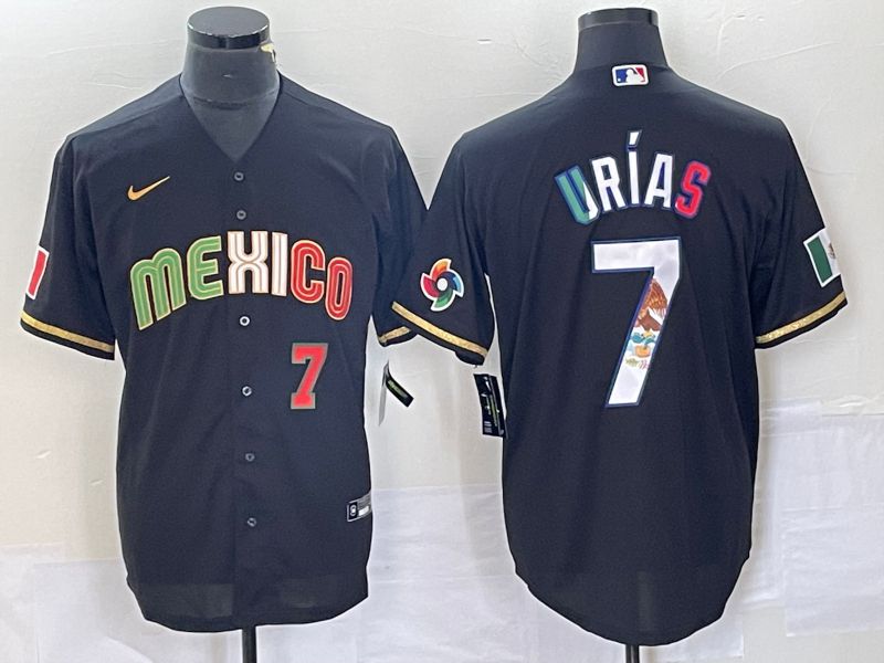 Men 2023 World Cub Mexico 7 Urias Black Nike MLB Jersey style 9185